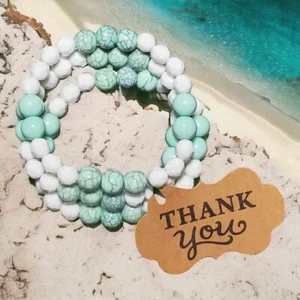 HOMEMADE NEW BRACELETS 3 BRACELETS SIZE 7-7 1/2 INCH CENTER BLUE GREEN & WHITE - Picture 1 of 4