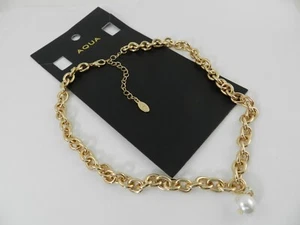 AQUA Imitation Pearl Pendant Necklace in 14K Gold Plated - Picture 1 of 3