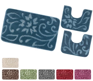 Tappeto Bagno Parure Set 3 Pezzi Elegante Morbido Assorbe Antiscivolo Lavabile - Foto 1 di 12