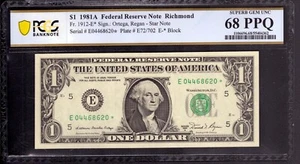1981 A $1 FEDERAL RESERVE STAR NOTE RICHMOND FR.1912-E* TOP POP PCGS 68 PPQ - Picture 1 of 4