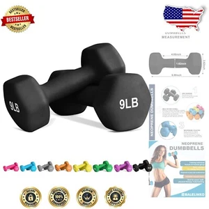 Non-Slip 9 lb Neoprene Coated Dumbbells - Versatile Hand Weights for All Ages - Picture 1 of 9