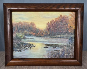 Merri Lee? Pintura Otoño Río Paisaje Sobre Lienzo, 16" x 12" - Imagen 1 de 7