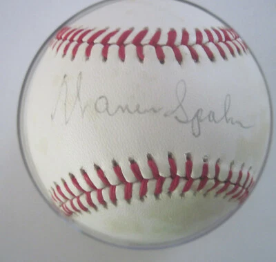 1980s--WARREN SPAHN (HALL FAME)--SIGNED NL BASEBALL-AUTHENTICITY GUARANTEED--NMT - Image 1 of 3