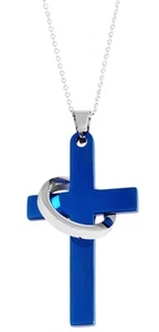 Cadena de acero inoxidable "Cruz/Anillo" - azul (*NUEVO*) - Imagen 1 de 3