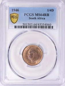 South Africa 1946 1/4 Penny (Farthing) KM-23 PCGS MS-64 RB - Picture 1 of 2