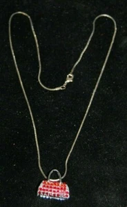 Silver Tone and Red Stone Hand Bag and Necklace  - Picture 1 of 4