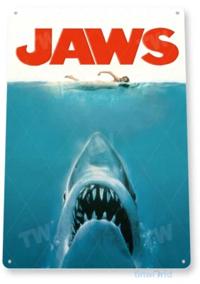 TIN SIGN Jaws, Movie Metal Décor, Wall Art, Theater, Store A452 - Image 1 of 2