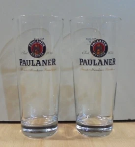 PAULANER BEER ADVERTISIGN SET OF TWO GLASSES 500ML - Picture 1 of 9