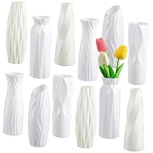 12 Pcs White Flower Vases Bulk for Centerpieces Plastic White Bud Retro Style - Picture 1 of 7