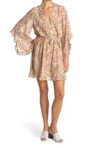 Dress Forum $94 Cream/Blush Floral Frilled Bell Sleeve Mini Dress Size Small NWT - Picture 1 of 3