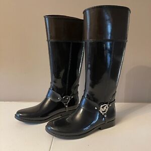 Michael Kors Tall Knee High Shiny Black Rain Boots Women’s Size 9