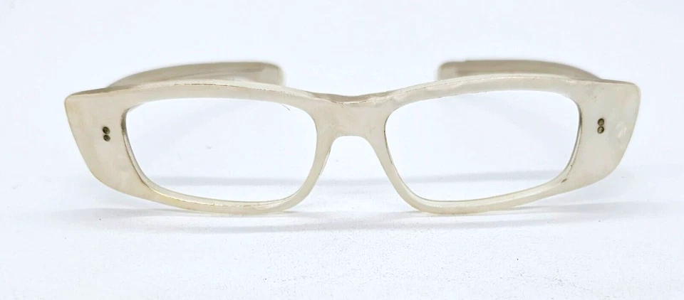 Cat Eye Eyeglasses Frame Retro Marbleized White DOSCAR FRANCE Vintage Glasses - Image 1 of 4