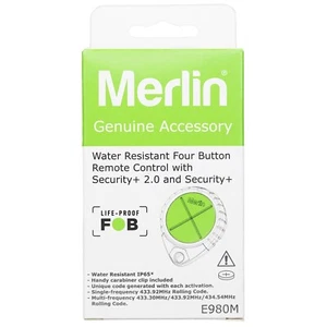 New Merlin Garage Door Remote Control Waterproof E980 Round Keyring Green Metal - Picture 1 of 9