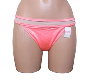 VICTORIAS SECRET PINK NWT Swimsuit Bikini Bottom Coral with Mesh Top Band Size L - Picture 1 of 10
