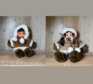 ⭐️ Vintage Kipmik Alternative Plüsch Eskimo Puppe Gummi Gesicht Junge und Mädchen - Bild 1 von 11
