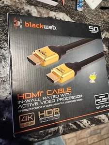 Blackweb HDMI Cable 50 Ft 4K UltraHD In Wall Rated Active Video Processor - Picture 1 of 1