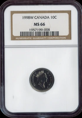 1998 W Canada 10 Cents 10C NGC MS-66  - Quality - Image 1 of 2