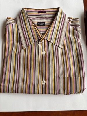 Camisa de vestir Paul Smith para hombre talla 16,5 42 a rayas rosa, amarillo, marrón ajuste regular Foto 1 de 2