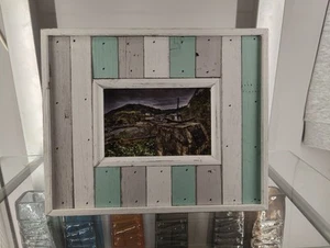 Blue and white Rustic Wood Picture Frame - Picture 1 of 7