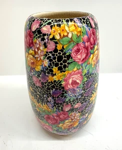Vintage ROYAL WINTON Grimwades bud Vase Chintz HAZEL Pattern Black W/Rose 5 1/2 - Picture 1 of 14