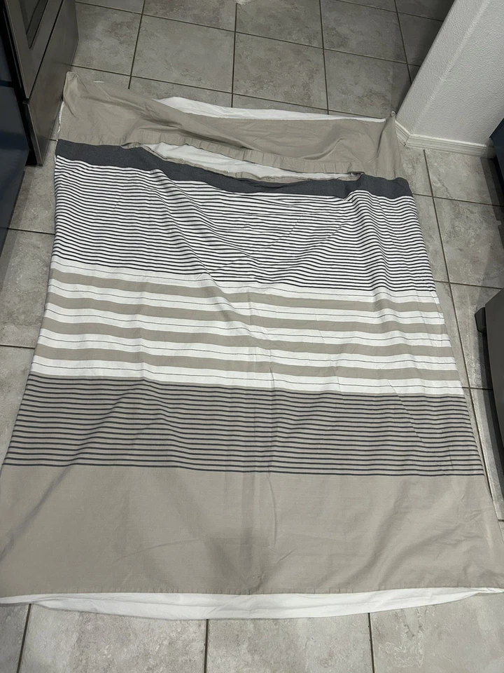 Funda nórdica Pottery Barn Kids algodón a rayas neutra doble Foto 1 de 4