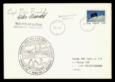 DR WHO 1986 NORUEGA ANTÁRTICO PAQUEBOT POLAR BJORN BARCO CAPT FIRMADO M56829 Foto 1 de 2