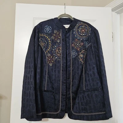 Alfred Dunner женщина с подкладкой синий открытый передняя куртка с карманами и вышивкой Sz 22W - Изображение 1 из 4