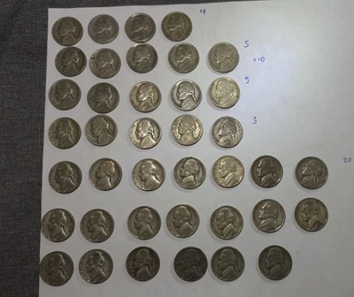 1942-45 Circulated 35% SILVER Jefferson Nickel Five Cent Coin LOT 39 Need A 🏡  - Image 1 of 4