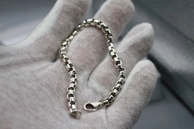 Sterling Silver 5.2mm Box Link Chain Bracelet 7.5 Inches 22.2 GR  S51 - Image 1 of 4