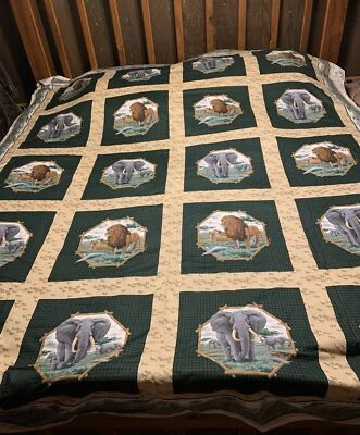 Safari Animal Vida Silvestre Leones Elefantes Almohada/Panel de Edredón Cuadrados Cranston VIP Foto 1 de 4