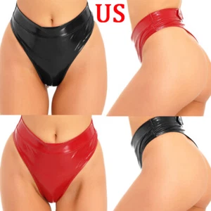 Women High Waist Patent Leather Thong Wet Look Bikini Briefs Panties Clubwear - Picture 1 of 51