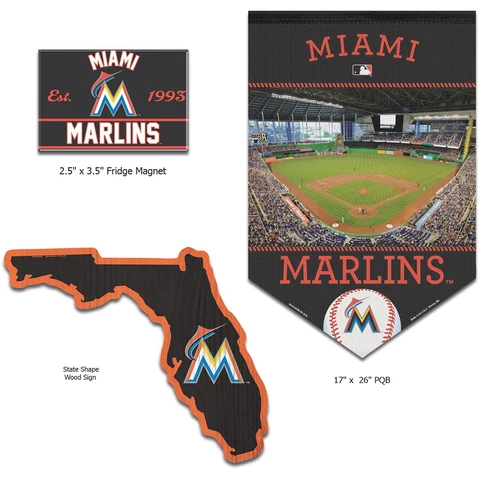 Miami Marlins MLB Game Room Fan Cave 3 PC Set Wall Decor & Magnet HTF Cover