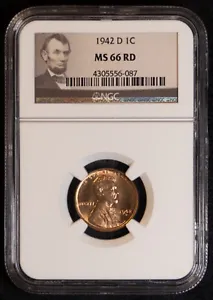 1942-D LINCOLN CENT MS 66 RD - NGC - Picture 1 of 2