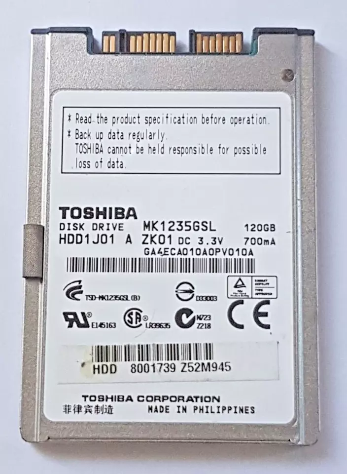 120 GB MicroSATA Toshiba MK1235GSL 4200RPM 8MB HDD 1.8" Internal Hard Drive - Image 1 of 1