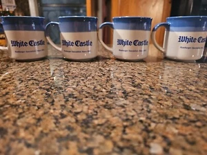 White Castle Ceramic Coffee Mugs Hamburger Advertising Cup Blue White (4) Vntg - Picture 1 of 9