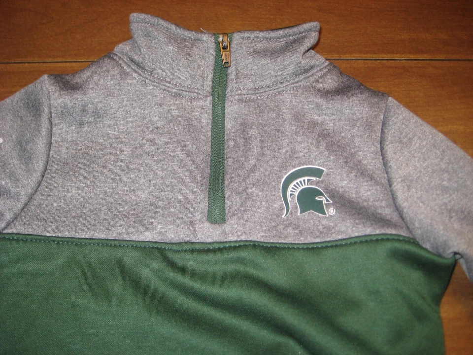 Michigan State Quarter Zip Top Toddler, 2T, Green and Grey, Very Good Condition - Image 1 of 4