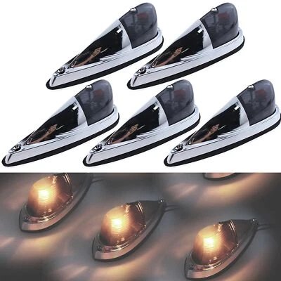 Universal Smoke Lens Amber Light Teardrop Style 5pcs Cab Marker Top Roof - Image 1 of 4