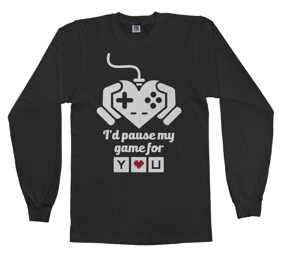 Camiseta manga longa I'd Pause My Game For You juvenil fofa presente de dia dos namorados - Imagem 1 de 1