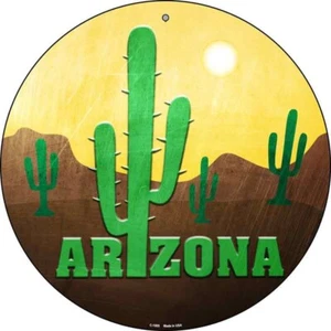 Arizona with Saguaro Novelty Round Circular Metal Sign 8" Home Garage Wall - Picture 1 of 1