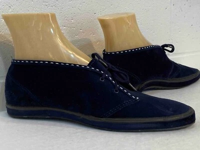 BLUE KEDS 8.5 N NOS Vtg 70s Shoes BOOTS ANKLE Flats FAUX SUEDE Velvet Velour - Image 1 of 4