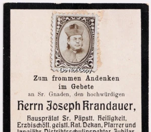 1910 Catholic Memorial Card Joseph Krandauer Ludwig Order Cross of Honour - Picture 1 of 3