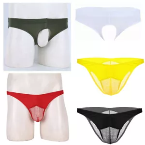 Men Sexy Smooth Ice Silk Underwear Open Front Hole Bikini Swim Briefs AU - Picture 1 of 109
