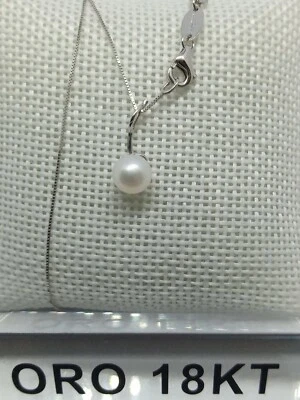 Collana oro bianco 750 18 carati con pendente con perla mm. 6,5/7 Mikiko +2290 - Immagine 1 di 4