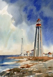 Pointe-Au-Père Lighthouse, Rimouski, Quebec, Canada. Watercolor Notecards - Picture 1 of 2