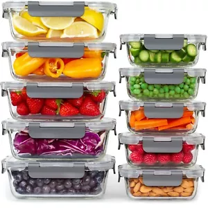 Glass food storage containers with lids airtight - 10 Pack Meal Prep Containers - Picture 1 of 8