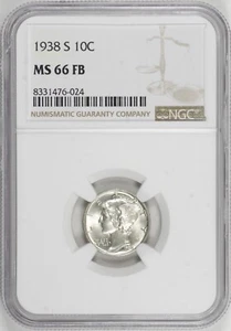 1938-S Mercury Dime 10c NGC MS66 FB Full Bands, Choice Original [BN024] - Picture 1 of 4