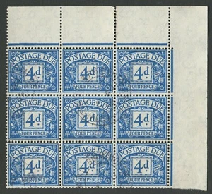 KGVI Postage/Due 4d Blue SG D38 Wmk Sideways Blk of 9 V/Fine Used Cat £198+ - Picture 1 of 4