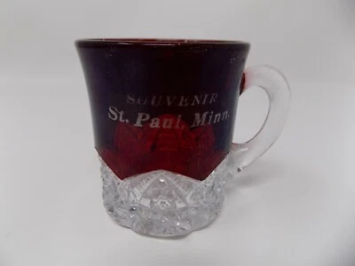 Ruby Flash Stain EAPG Cup Mug Souvenir St. Paul Minn. ~ Button Arches  - Image 1 of 4
