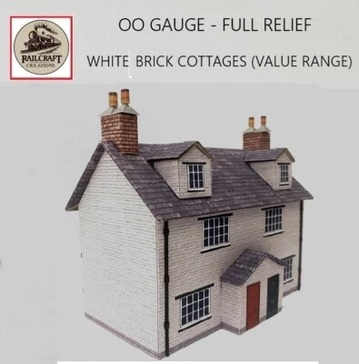 RAILCRAFT CREATIONS OO Gauge 1/76 Building White Brick Cottages Full Relief Model Railway Diorama