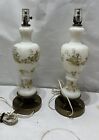 VINTAGE PAIR FENTON FROSTED PAINTED LAMPS/WORKS